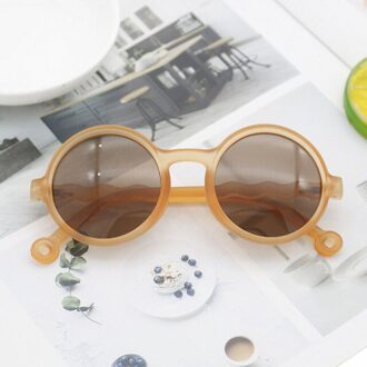 Jongen Meisje Leuke Cartoon Beer Vorm Ronde Zonnebril Kinderen Vintage Zonnebril Uv-bescherming Classic Kids Eyewear bruin