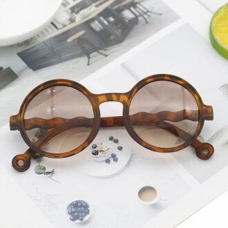 Jongen Meisje Leuke Cartoon Beer Vorm Ronde Zonnebril Kinderen Vintage Zonnebril Uv-bescherming Classic Kids Eyewear luipaard print