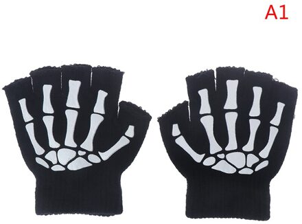Jongens Cool Fluorescerende Skelet Handschoenen Kinderen Wanten Schedel Handschoenen Cool Winter Zwart Breien Lichtgevende Handschoenen LHBB088-A1