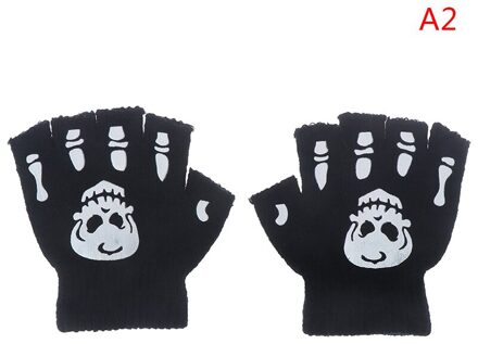 Jongens Cool Fluorescerende Skelet Handschoenen Kinderen Wanten Schedel Handschoenen Cool Winter Zwart Breien Lichtgevende Handschoenen LHBB088-A2