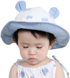 Jongens En Meisjes 2-6 Maanden Baby Zonnehoed Met Strik Afdrukken Beer Oren Leuke Breedgerande Katoen visser Hoed Voor Baby 'S En Peuters Blauw