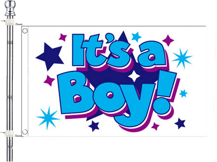Jongens geboorte vlag met vlaggenstok set - blauw - 90 x 150 cm - versiering