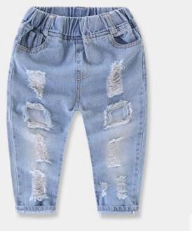 Jongens Gescheurde Jeans Mode Big Gat Jeans Elastische Taille Solid Denim Dunne Baby Jongens Jeans Baby denim Broek 5T