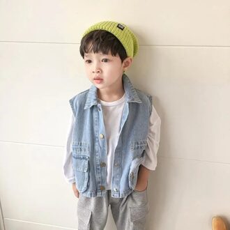 Jongens Knappe Vest Lente Baby Koreaanse Stijl Cowboy Vest Kinderen Jongens Pocket Denim Casual Jasje Jongens Denim waistcpat 24M