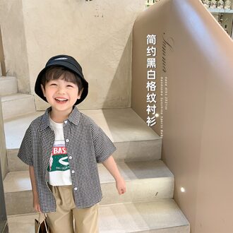 Jongens Korte Mouw Zwart En Wit Plaid Shirt Koreaanse Shirt Dunne Stijl Kinderen Leisure Top 10-187 90 cm