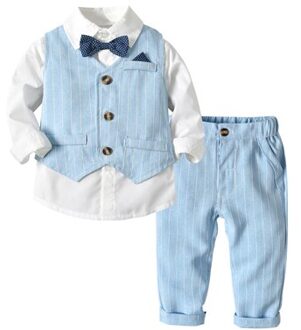 Jongens Pakken Blazers Kleding Suits Voor Wedding Formele Party Gestreepte Baby Vest Shirt Broek Kinderen Jongen Bovenkleding Kleding Set 9m