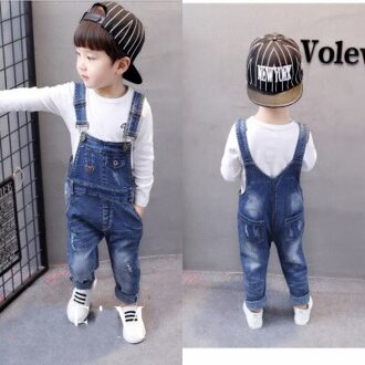 Jongens Ripped Jeans Overalls Herfst Kinderen Band Effen Katoen Jumpsuit Casual Kids Meisjes Kleding Overalls Broek 2-5T kids Broek 3T