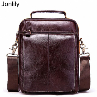 Jonlily Men's Genuine Leather Simple Shoulder Bag Retro Briefcase Casual Messenger Crossbody Bag Daybag Teens Purse -KG526