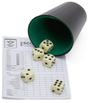 jonotoys Dobbelset speelset - beker inclusief 5 dobbelstenen en scoreblok Multi