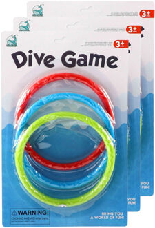 jonotoys Gekleurde duikringen - 9x stuks - rood/blauw/groen - kunststof