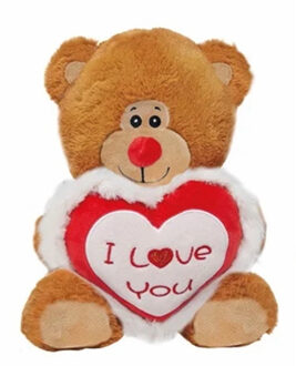 jonotoys Jono Toys Pluche knuffelbeer/teddybeer met I love you hartje - bruin - 30 cm - Knuffelberen