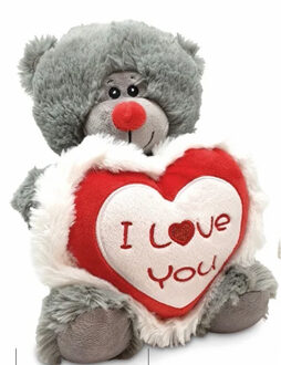 jonotoys Jono Toys Pluche knuffelbeer/teddybeer met I love you hartje - grijs - 30 cm - Knuffelberen