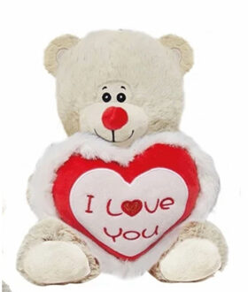 jonotoys Jono Toys Pluche knuffelbeer/teddybeer met I love you hartje - wit - 30 cm - Knuffelberen