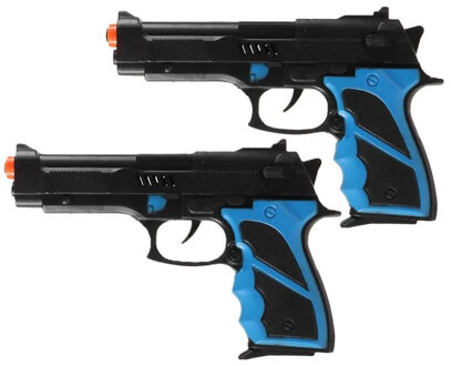 jonotoys Politie speelgoed pistool - 2x - kind en volwassenen - verkleed rollenspel - plastic - 22 cm