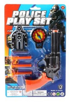 Jonotoys Politie speelgoed pistool en accessoires - kind - verkleed rollenspel - plastic - 15 cm - Speelgoedpistool