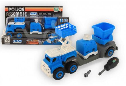 jonotoys vrachtwagen Police Assemble junior 27 cm blauw 2-delig