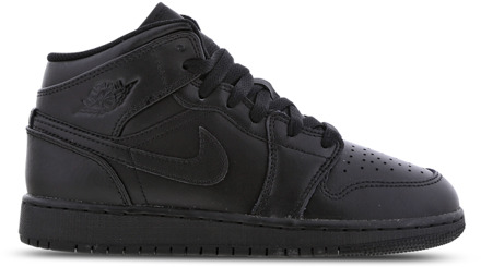Jordan 1 Mid Kindersneakers - Zwart - Maat 37.5 - Textil, Leer Black