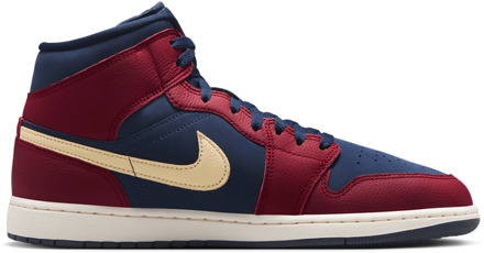 Jordan Aj1 Mid Sneakers Heren - Rood - Maat 47 - Leer, Synthetisch Red