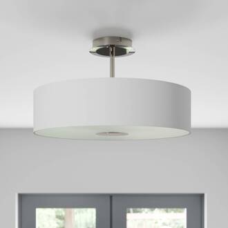 Josia plafondlamp, wit, stof, Ø 47 cm, E27 wit, mat nikkel, chroom