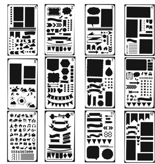 Journal Stencil Diy Dagboek Tekening Sjabloon Set 12 Pcs Plastic Vormen Plakboek Stencils Graphics Stencils Voor Kinderen
