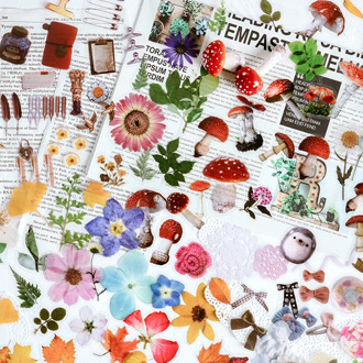 Journamm 40pcs Plant Flowers Maple Leaf Mushroom Kawaii Stickers Deco Scrapbooking Planner Japanese Kawaii Decorative Stationery