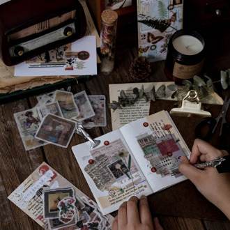 Journamm 60pcs Vintage Journal Plants Butterflies Washi Paper Sticky Journal Deco Planner Stationery Scrapbooking Stickers Set