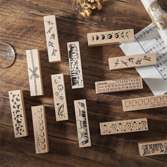 Journamm Moon Stamp Flower Vintage Wood Rubber Seals Stamps For Journaling Diy Deco for Scrapbooking Craft Stamps Bullet Journal
