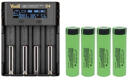 Jouym 4/8 Stuks 18650 Batterij Met Acculader 3.7V 3400 Mah NCR18650B Li-Ion Lithium Oplaadbare Batterijen 18650 Cellen 4xBattery 1xCharger