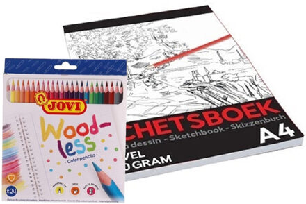 Jovi 24-delige teken Jovi potloden set met A4 schetsboek 50 vellen - Kleurpotlood Multikleur
