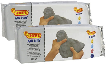 Jovi Zelfhardende klei - 2x - 1 kilo - grijs - speelgoed knutsel/hobby boetseerklei