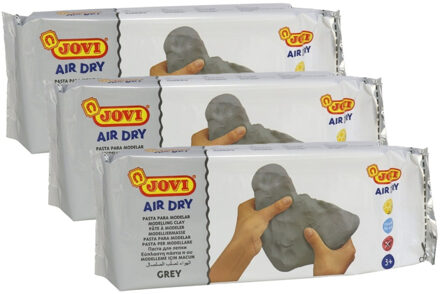 Jovi Zelfhardende klei - 3x - 1 kilo - grijs - speelgoed knutsel/hobby boetseerklei