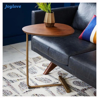 JOYLOVE Simple Modern Side Table Iron Art Sofa Corner Table Lazy Bedside Reading Oval Coffee Table Tea Solid Wood Countertop