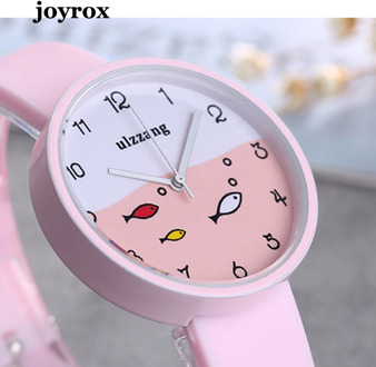 JOYROX Children Watch For Girls Color Silicone Strap Fashion Quartz Wristwatch Fish Dial Cartoon Kids Clock Relogio Feminino