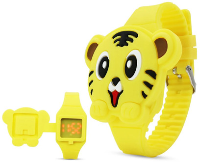 JOYROX Flip Cover 3D Tiger Cartoon Electronic Child Watch Digital Kids Watch Rubber For Boy Girls Student Children Clock enfant