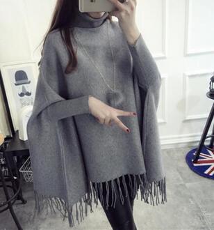 JQNZHNL Winter Vrouwen Coltrui Truien Batwing Mouwen Losse Gebreide Mantels Trui Kwastje Casual Shawl Truien E882 grijs