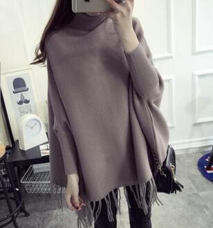 JQNZHNL Winter Vrouwen Coltrui Truien Batwing Mouwen Losse Gebreide Mantels Trui Kwastje Casual Shawl Truien E882 koffie
