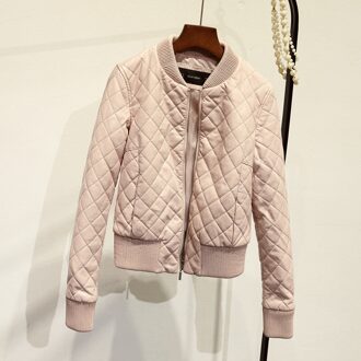 JUANTALK Mode Herfst Winter Vrouwen Korte O-hals Dikke Rits Warm Faux Leren Jas Motorfiets Dikker PU Jassen Jas Roze / Xl
