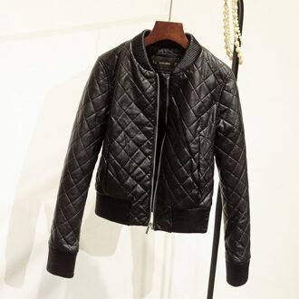 JUANTALK Mode Herfst Winter Vrouwen Korte O-hals Dikke Rits Warm Faux Leren Jas Motorfiets Dikker PU Jassen Jas zwart / L