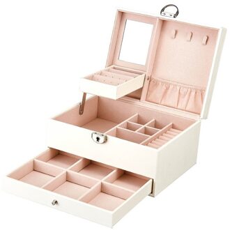 Juelee Multifunctionele Opbergdoos Lederen Sieraden Doos Multi-layer Sieraden Display Grote Capaciteit Sieraden Organizer wit