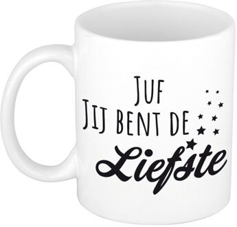 Juf jij bent de liefste cadeau mok / beker wit - verjaardag / bedankt kado juffrouw - feest mokken Multikleur