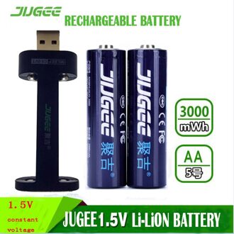 Jugee 1.5V Aa 3000mwh Aaa 1000mwh Lithium Batterij Usb Oplaadbare Lithium Usb Batterij Slimme Lader 2AA met lader
