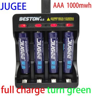 Jugee 1.5V Aa 3000mwh Aaa 1000mwh Lithium Batterij Usb Oplaadbare Lithium Usb Batterij Slimme Lader 4AAA met lader