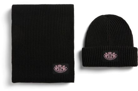 Juicy Couture Crest Unisex Volwassenen Zwart Hoed & Sjaal Set - Eén maat - One Size
