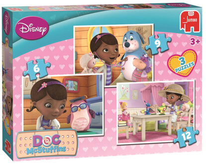 Jumbo Disney De speelgoeddokter Trio puzzels, 6+9+12 stukjes