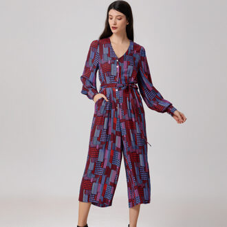 Jumpsuit met grafische print en V-hals Veelkleurig