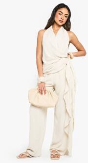 Jumpsuit Met Linnenlook Drape Cowl Wrap, Natural - 42
