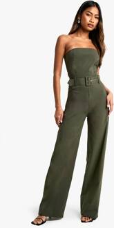 Jumpsuit Met Riemaccent, Bandeautop En Wijde Pijpen, Khaki - 42