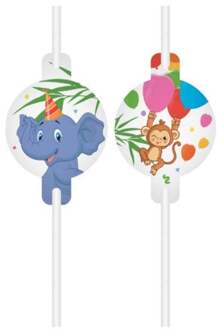 Jungle Dieren Rietjes (4st) Multikleur - Print