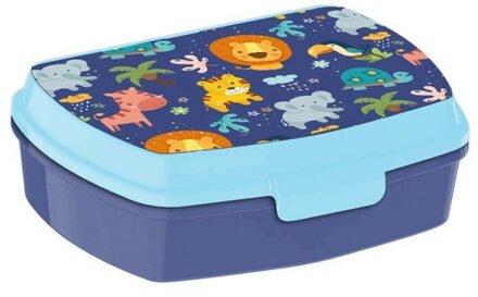 Jungle Kids - Into the jungle broodtrommel/lunchbox voor kinderen - blauw - kunststof - 20 x 10 cm - Lunchboxen