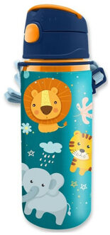 Jungle Kids - Into the Jungle drinkfles/drinkbeker/bidon met drinktuitje - aluminium - 600 ml - Schoolbekers Blauw